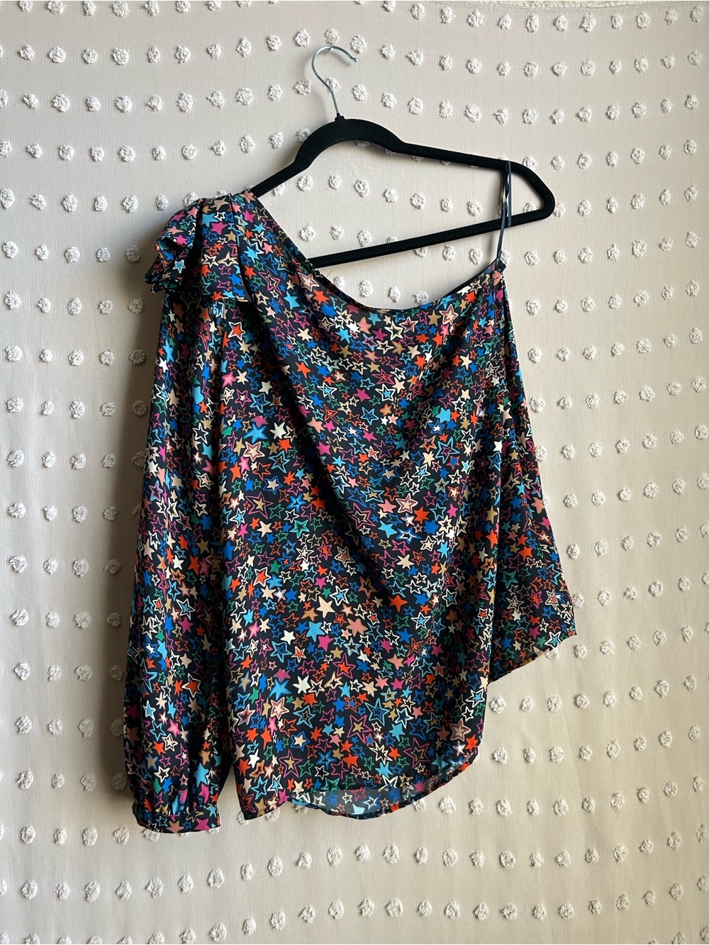 J. Crew One Shoulder Star Print Long Sleeve Top Sz 6T Black‎